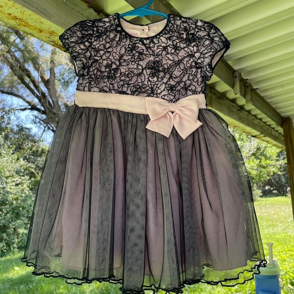 Toddlers Navy Blue & Pink Flower Girl Dress